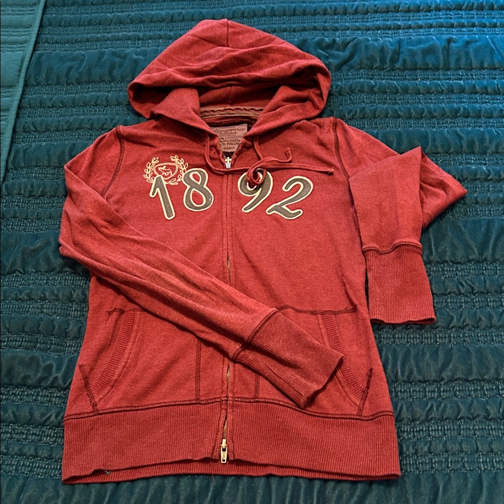 Red Abercrombie Zip-Up Hoodie with 1892 Embroidery